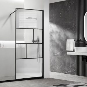 Душевая перегородка Vincea Walk-In Черный / Прозрачное-Рифленое
